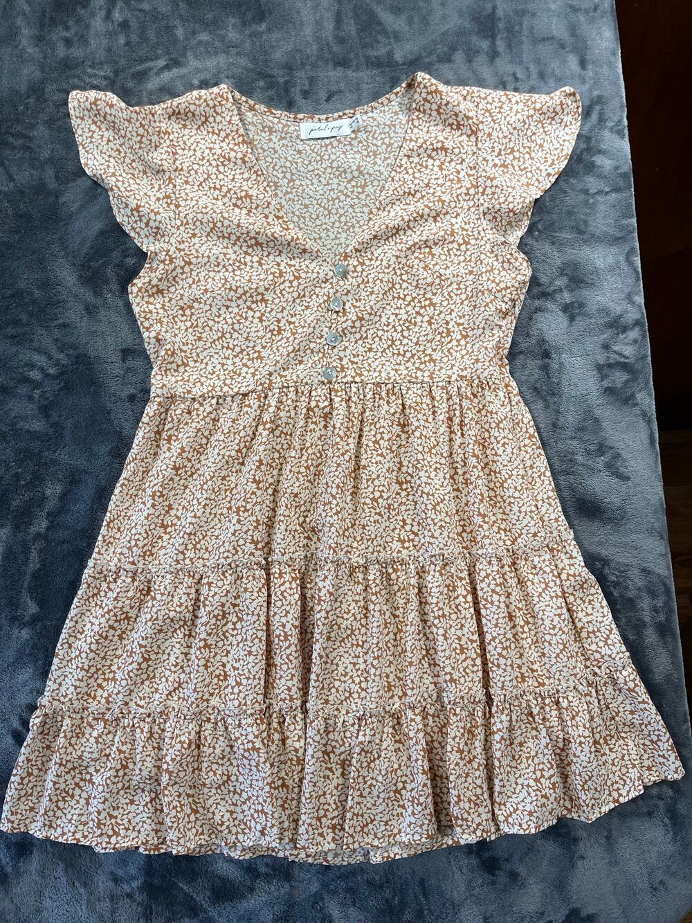 Petal & Pup Dancer Floral Button Front Tiered Mini Dress Flutter Sleeve US 10